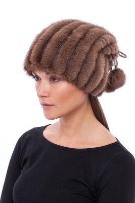 Megzta audinės kailio kepurė/šalikas, ruda