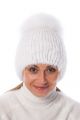 Megzta audinės kailio kepurė plačiu bumbulu balta kepurė (didesnis dydis)