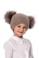 Kūdikiška megzta vilnonė kepurė su bumbulais ruda
